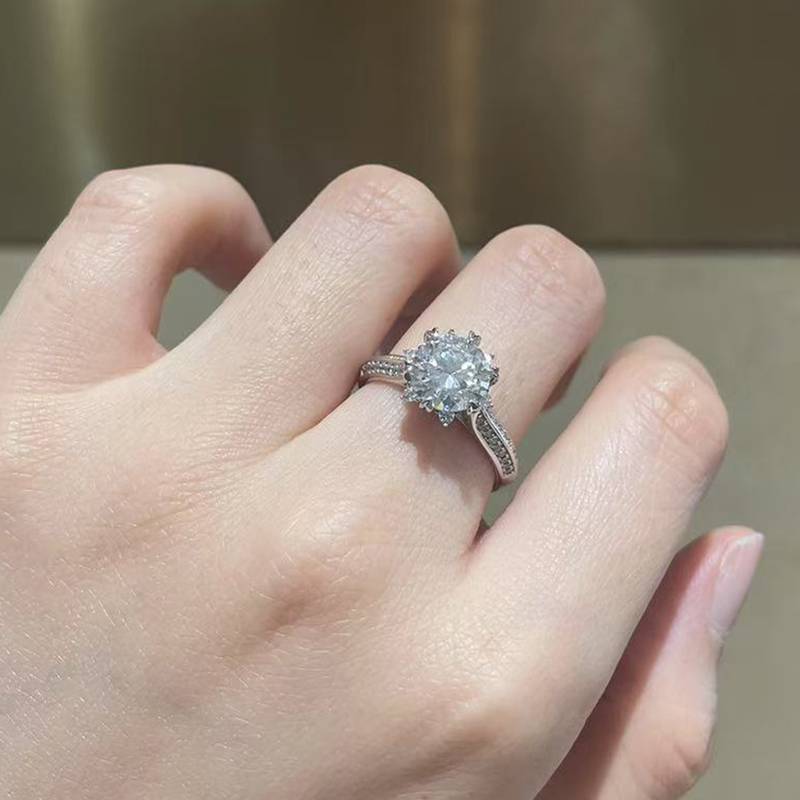 雪花款Women's RingS925银镀白金定制选款主石Moissanite2.0ct/副石高碳钻